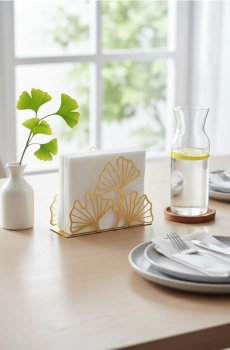 Декоративний залізний тримач для серветок із листковим візерунком - золотий