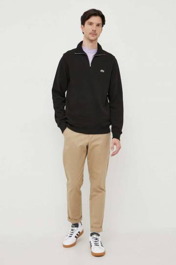 Хлопковый свитер Lacoste цвет чёрный с полугольфом