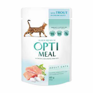 Влажный корм для взрослых кошек Optimeal Super Premium, с форелью в кремовом соусе, 85 г Влажный корм для взрослых кошек Optimeal Super Premium, с форелью в кремовом соусе, 85 г