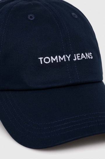Хлопковая кепка Tommy Jeans цвет синий однотонная Хлопковая кепка Tommy Jeans цвет синий однотонная