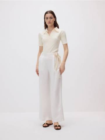 Reserved - Штани з льону та віскози - кремовий - 8484B-01X