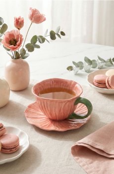 Чашка з блюдцем у формі квітки - пастельний рожевий