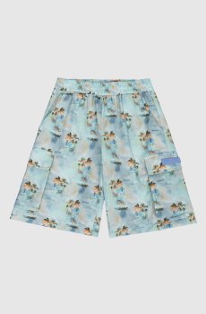 Детские голубые шорты-карго в принт