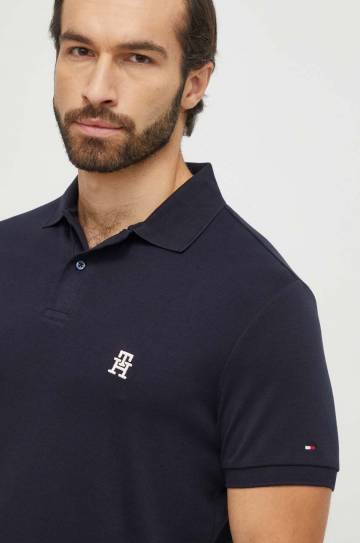 Хлопковое поло Tommy Hilfiger цвет синий однотонный Хлопковое поло Tommy Hilfiger цвет синий однотонный