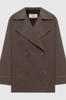 Коричневый укороченный двубортный тренч с цепочкой