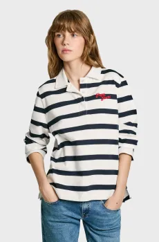 Женское белое поло в полоску RHONDA Белый S Pepe Jeans PL581491