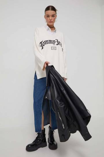 Свитер Tommy Jeans женский цвет бежевый Свитер Tommy Jeans женский цвет бежевый
