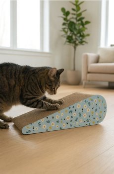 Когтеточка для кота з квітковим мотивом - світло-жовтий