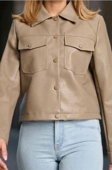 Укорочена куртка зі штучної шкіри - теплий оливковий