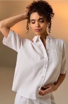 Віскозна сорочка з короткими рукавами з домішкою льону - білий