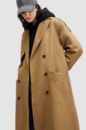 Хлопковое пальто AllSaints WYATT цвет коричневый переходное Хлопковое пальто AllSaints WYATT цвет коричневый переходное