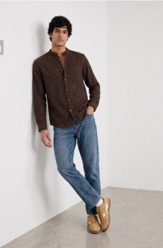 Бавовняна сорочка slim fit - коричневий