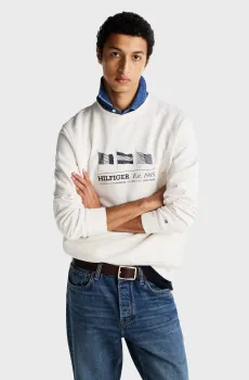 Мужской белый свитшот HILFIGER FLAGS CREWNECK Белый M Tommy Hilfiger MW0MW37464