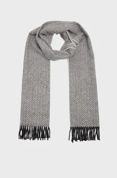 Мужской серый шерстяной шарф с узором HERRINGBONE Серый ONESIZE Tommy Hilfiger AM0AM13593