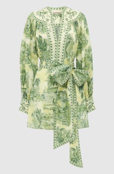 Зеленое платье Sara с шелком в принт