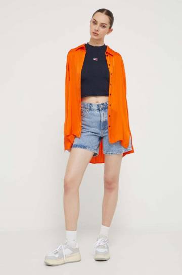 Топ Tommy Jeans женский цвет синий с полугольфом Топ Tommy Jeans женский цвет синий с полугольфом