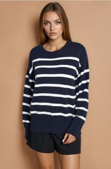 Смугастий віскозний светр - темно-синій