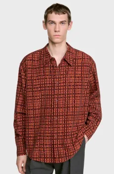 Мужская терракотовая рубашка с узором Красный L Sandro SHPCM01786_Burnt Orange
