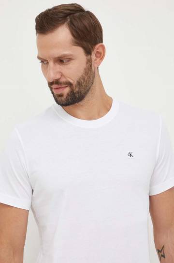 Хлопковая футболка Calvin Klein Jeans мужская цвет белый однотонная J30J325268 Хлопковая футболка Calvin Klein Jeans мужская цвет белый однотонная J30J325268