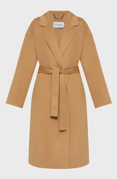 Женское бежевое шерстяное пальто DF WOOL WRAP COAT Бежевый 40 Calvin Klein K20K207089