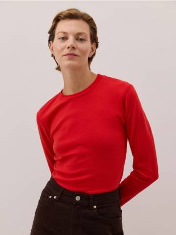 Reserved - Бавовняний лонгслів - перцевий червоний - 133GN-29X