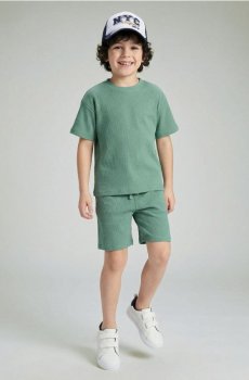 Комплект із вафельної трикотажної тканини - ментолово-зелений