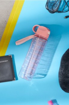 Пляшка для води з ручкою та соломинкою - кораловий