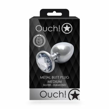Металлическая анальная пробка Ouch! Round Gem, размер M, серебристо-белая, 1 шт Металлическая анальная пробка Ouch! Round Gem, размер M, серебристо-белая, 1 шт
