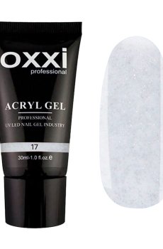 Акрил-гель для ногтей Oxxi Professional Acryl Gel 17 Прозрачный с маленькими голографическими блестками, 30 мл