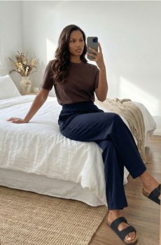 Бавовняна футболка з щільного інтерлок-плетення - коричневий