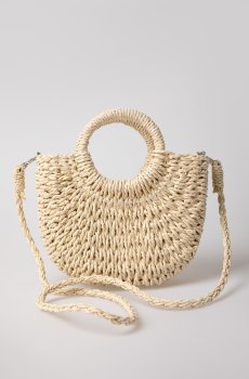 Бежева соломяна сумка з круглими ручками