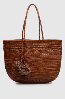 Коричневая кожаная плетеная сумка-тоут Paloma с брелоком