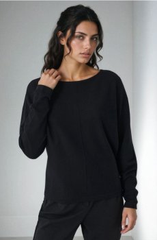 Базовий светр з декоративними швами з віскозою - чорний