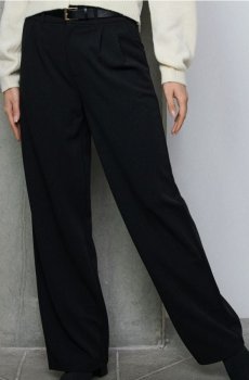 Штани wide leg з поясом - чорний