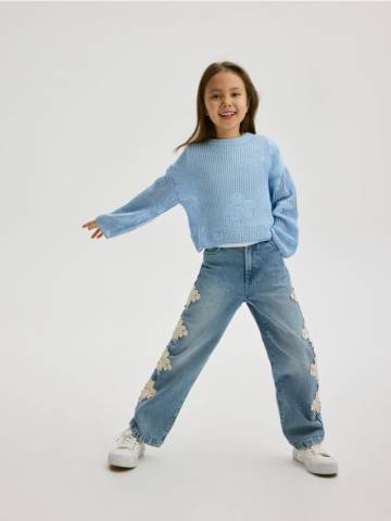 Reserved - GIRLS` SWEATER - блідо-блакитний - 243DB-05X Reserved - GIRLS` SWEATER - блідо-блакитний - 243DB-05X