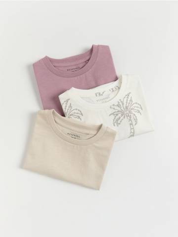 Reserved - Бавовняна футболка, набір з 3 - бежевий - 465ED-08X