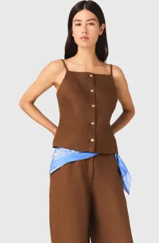 Женский коричневый льняной жилет Коричневый 34 MAJE MFPTO01350_Brown