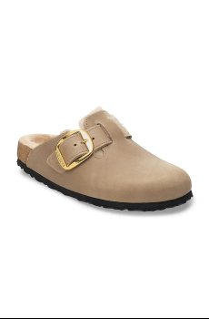 Замшевые тапочки Birkenstock Boston Big Buckle Shearling