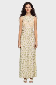 Женское бежевое платье с узором Бежевый 34 Sandro SFPRO04750_Olive - Ecru