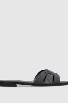 Серые замшевые шлепанцы с цепочкой мониль