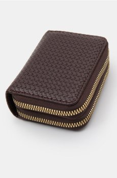 Плетений гаманець з подвійною блискавкою - темно коричневий