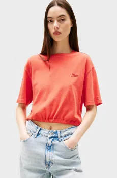 Женская коралловая футболка SCRIPT OPEN BACK Коралловый XS Tommy Jeans DW0DW20324
