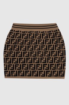 Детская коричневая юбка с брендовым узором FF