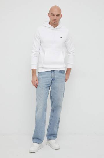 Кофта Lacoste цвет белый с капюшоном однотонная Кофта Lacoste цвет белый с капюшоном однотонная