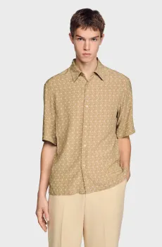 Мужская бежевая рубашка с узором Бежевый M Sandro SHPCM01604_Havane