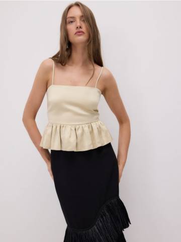 Reserved - Атласний топ з баскою - нюдовий - 576GH-02X Reserved - Атласний топ з баскою - нюдовий - 576GH-02X