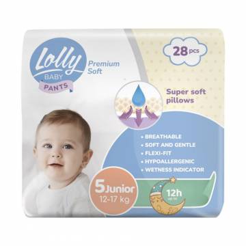 Подгузники-трусики Lolly Premium Soft Junior размер 5 (12-17 кг), 28 шт Подгузники-трусики Lolly Premium Soft Junior размер 5 (12-17 кг), 28 шт