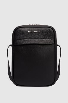 Черная кожаная сумка с принтом логотипа