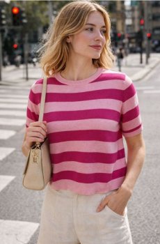 Смугастий светр з віскозою - рожевий