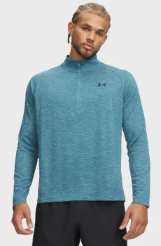 Мужская голубая спортивная кофта UA Tech Textured 1/2 Zip Голубой XL Under Armour 1382797-466